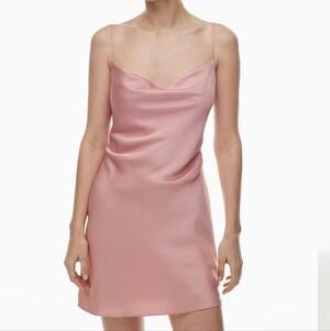 Aritzia Ten Affection Satin Cowl Neck Mini Slip Dress Pink XL